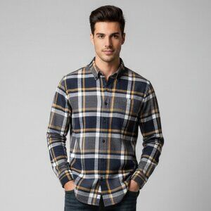 Ben Sherman Madras Plaid Button Down Shirt, Size Medium